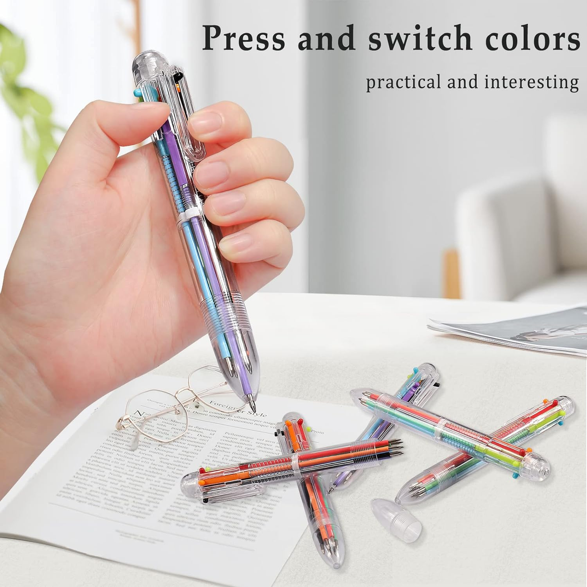 6 Pack Ballpoint Pen, 6-In-1 Multicolor Retractable