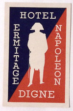 Vintage Hotel Ermitage Napoleon Digne FRANCE Luggage Label 3 x 4.5"