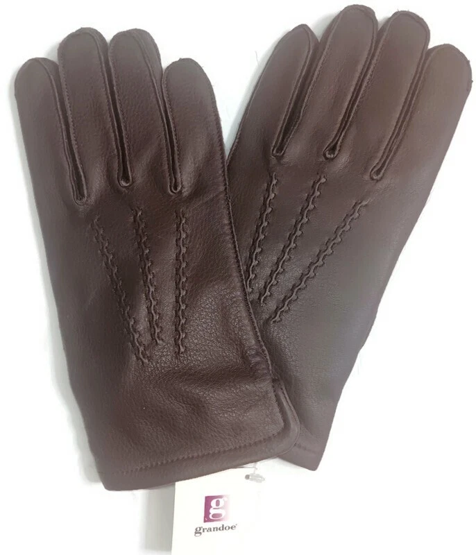 GRANDOE Men's Genuine Leather Gloves Brown, XL