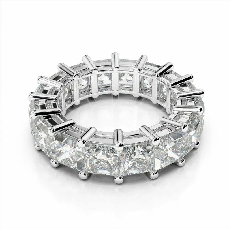 Damen Ring 3 Kt Prinzess Diamant Memory Band Memoirering Ehering Weißgold-Finish - Bild 2 von 4