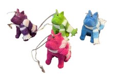 Flocked 4 Mini French Bulldog Dog Christmas Ornaments Colorful Scarves NEW