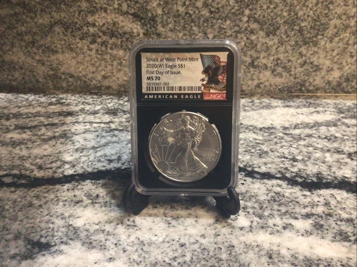 2020-W Eagle MS70 Silver Coin First Day Issue NGC Black Core Holder West Point 