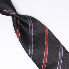 John G Hardy Mens Silk Necktie Black Purple Red Stripe Weave Woven Tie Italy