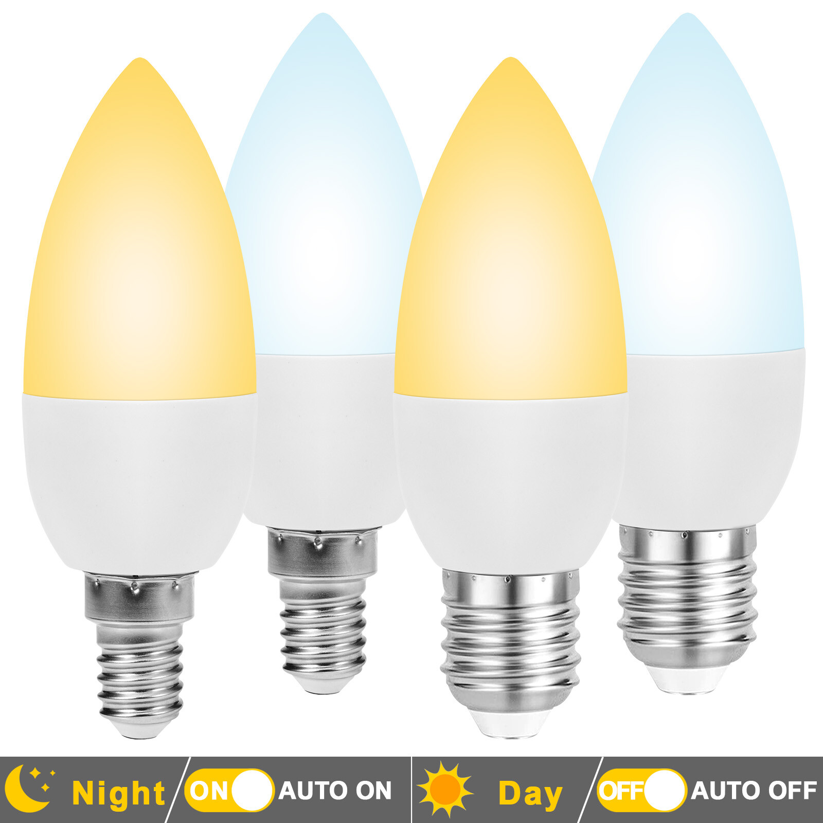 E14/E27 LED Night Light Bulbs Candelabra Dusk to Dawn Sensor Outdoor