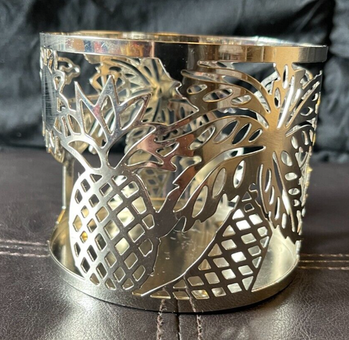 EUC BATH & BODY WORKS Silver 3 Wick Candle Holder Tropical Drink Palm Slatkin - Picture 4 of 6