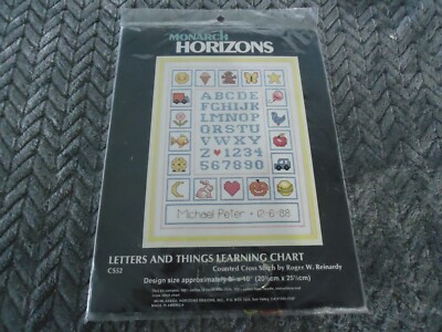 MONARCH HORIZONS CROSS STITCH KIT LETTERS & THINGS LEARNING CHART BIRTH RECORD ^