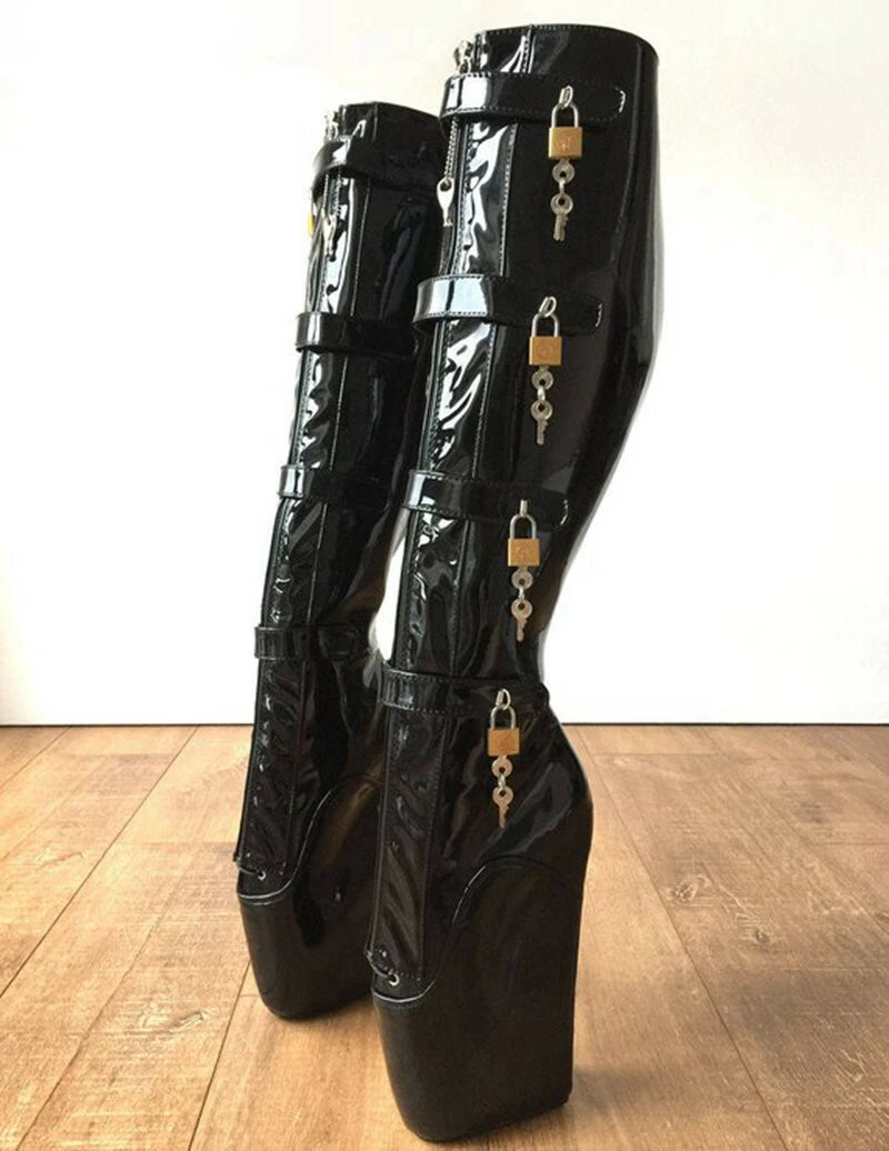 Black Straps Ballet Wedge Boots Women Knee High Ladies Boots No