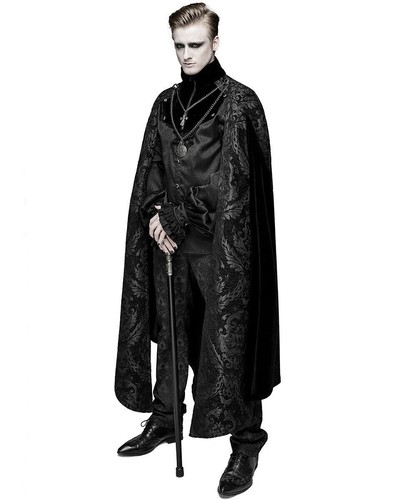 Devil Fashion Mens Gothic Vampire Cloak Cape Long Black Velvet Damask Steampunk - Picture 17 of 22
