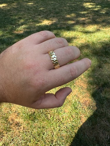 Prong Plain Cuban Link Ring Real 14k Gold Vermeil 925 Silver 7.5mm Wedding Band - Picture 16 of 24