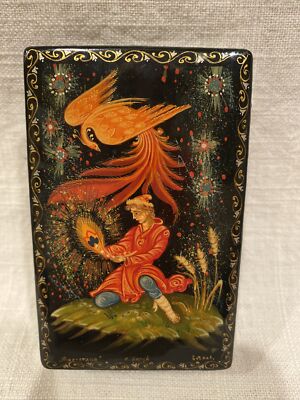 Traditional Russian Lacquer Box Fairy Tale Firebird Hand Painted