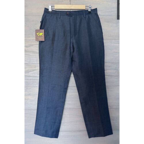 Pantalón liso Ted Baker de lujo azul marino talla 32 nuevo con etiquetas - Imagen 2 de 6