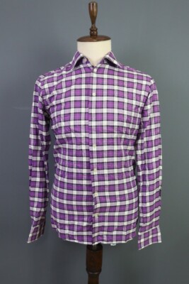 Eton Slim Fit Check Multicolor Long Sleeve Button Down Dress Shirt Size 42 / 17