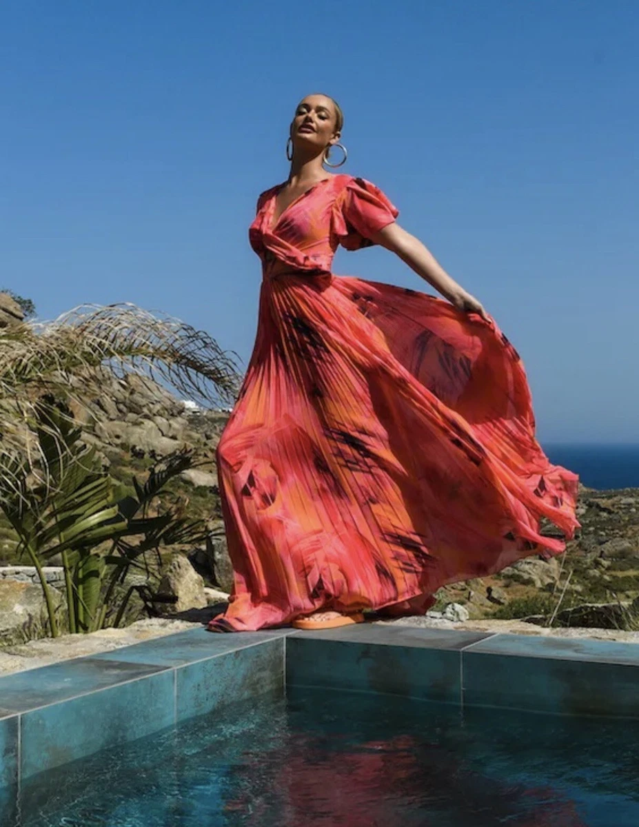 Forever unique plisse prom maxi dress in rose clearance gold