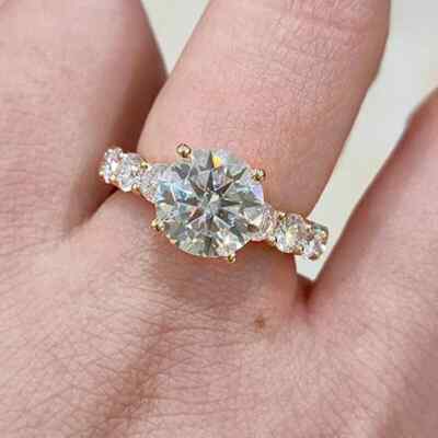 3.50 CTW Round Cut Moissanite Wedding Engagement Ring In 14K Yellow Gold Plated