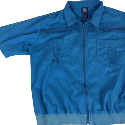 John Blair Full Zip Camp Shirt Men's XL 52" Blue Short Sleeve Polo Vtg 80s 90s - Picture 3 of 11