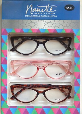 NANETTE LEPORE 3 PACK PREMIUM READING GLASSES READERS +1.50+ 