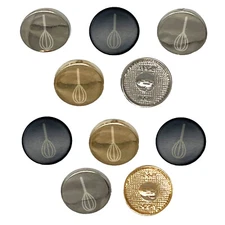 Whisk French Whip Cooking Baking 0.6" (15mm) Round Metal Buttons - Set of 10