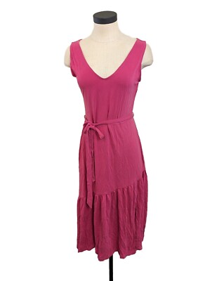 banana republic pink ruffle dress Banana Republic NEW Dress Ruffle Pink Sleeveless Size M Petite Tie Belt G