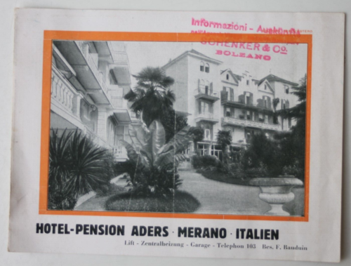 23943 Prospekt Hotel Pension Aders in Merano Italien um 1929 mit Abbildungen - Bild 1 von 3