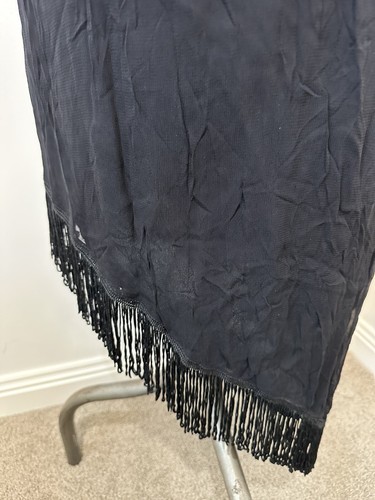 Vintage 90s Y2K Black Asymmetrical Slip Dress Fringe Floral Embroidered 12 L - Picture 6 of 14