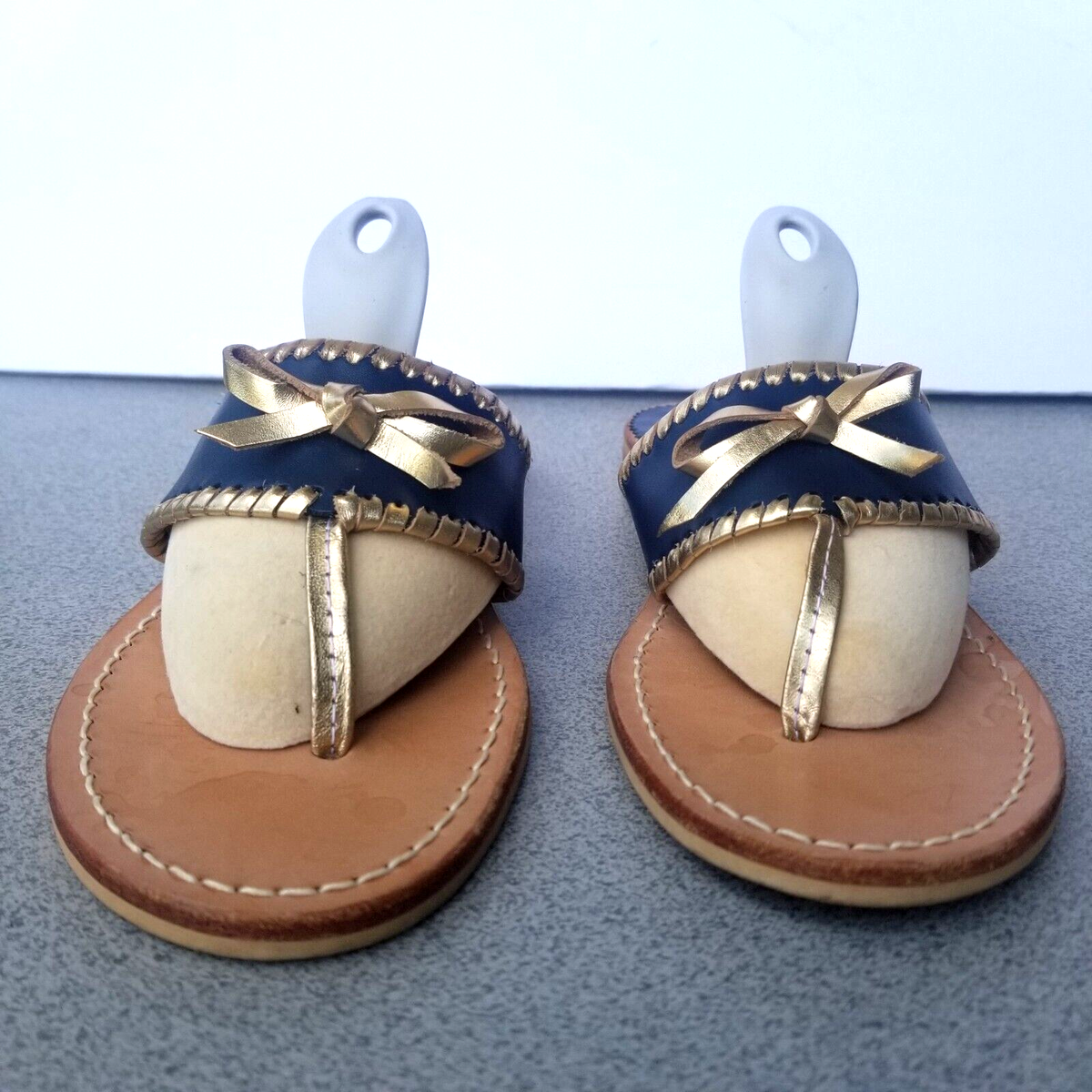 JACK ROGERS Adeline Navy/Gold Leather Sandals Size - Main Image