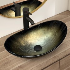 Waschbecken Oval Aufsatzwaschbecken Glas Waschschale Waschtisch Set Gold