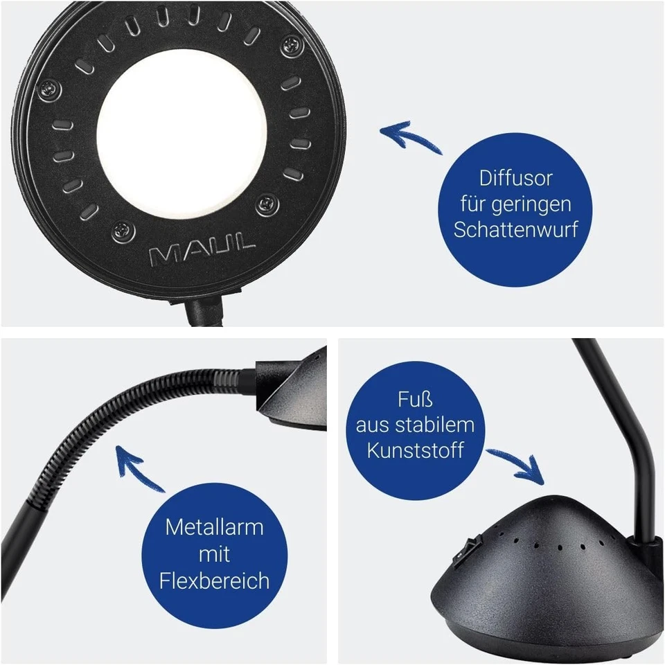 Schreibtischlampe LED Lampe Tischlampe Standfuß MAULarc 3000K 542lm 29x13,5x38cm - Bild 4 von 4