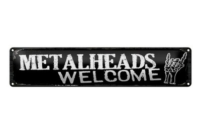 Blechschild Spruch 46x10 cm Metalheads welcome Skeletthand Deko Schild
