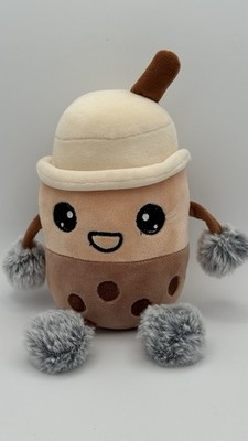 Lissi Doll Plush Boba Bobo Bubble Tea Happy Face Gray Fluffy Hands Feet Squishy
