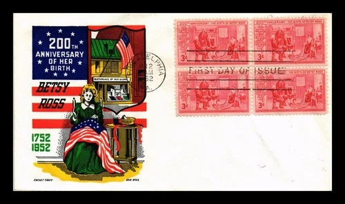 CACHET CRAFT US COVER FIRST DAY OF ISSUE BLOCK OF 4 BETSY ROSS ANNIVERSARY