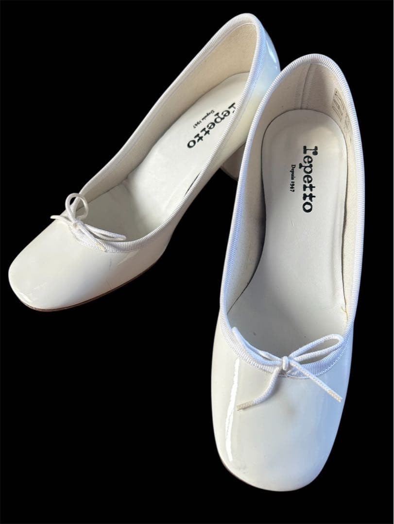 Repetto Camille White Patent Leather Square Toe Ballerina Heels
