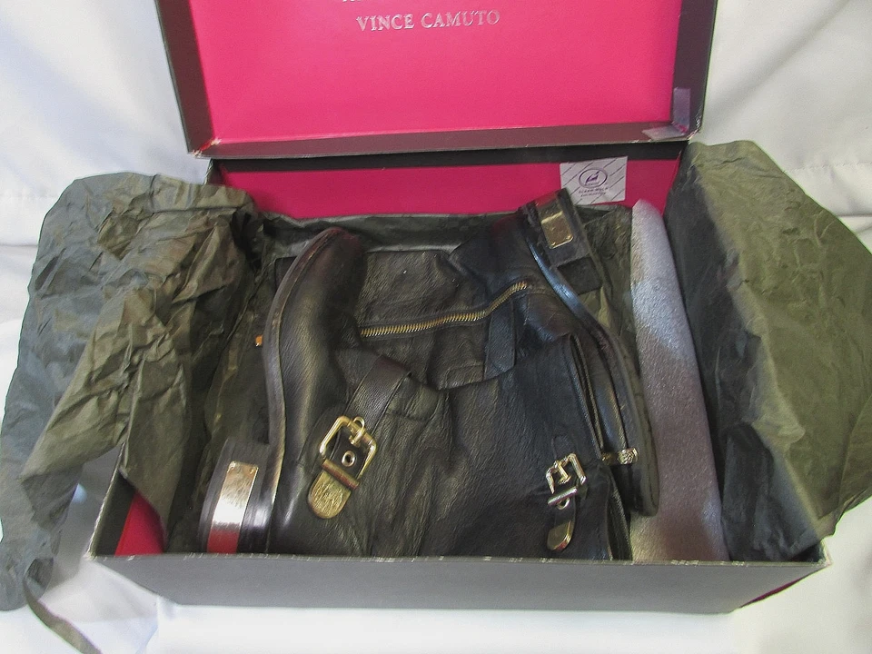 Vince Camuto Boots Womens Size 7.5 Silk Goat Leather VC-Winchell Zipper Buckle - Image 2 of 4