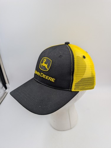 John Deere Hat Black Yellow Mesh Snap back Cap New