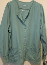 Landau Scrub Jacket/ Lab Coat Size Large Light Green-Snap Closure-Classic Fit