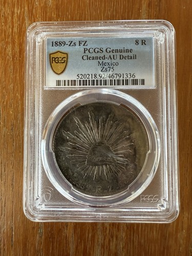 1889 Zs FZ MEXICO SILVER 8 REALES 8R PCGS AU Details ZACATECAS MINT