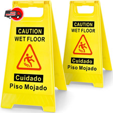 2-Pack Caution Wet Floor Sign, 17.5" Height, Bright Yellow, Double-Sided Folding