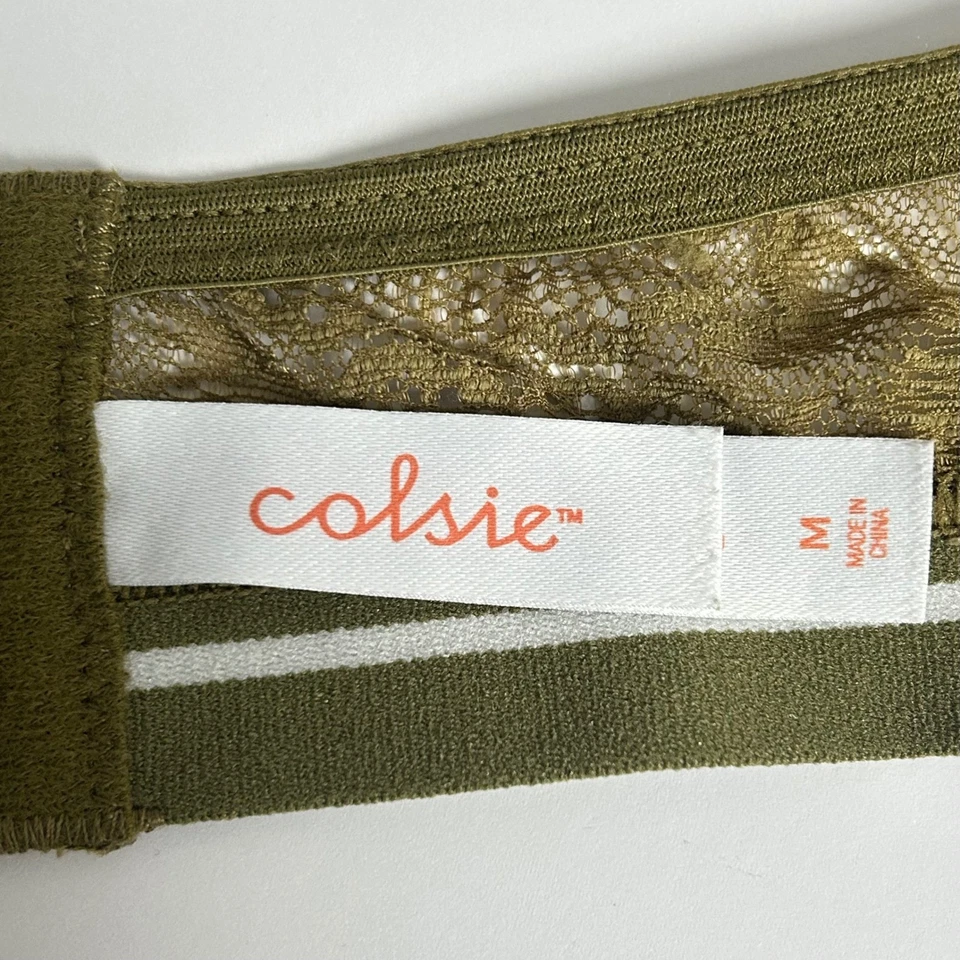 Colsie Lace Halter Bralette Olive Green Lined Floral Adjustable Band Medium - Image 3 of 4