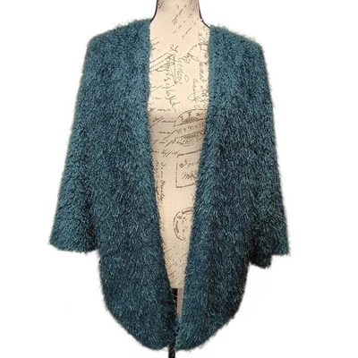 Whimsygoth Emerald Green Womens Fuzzy Eyelash Knit Cardigan Medium Boho Divided - Image 1 of 4