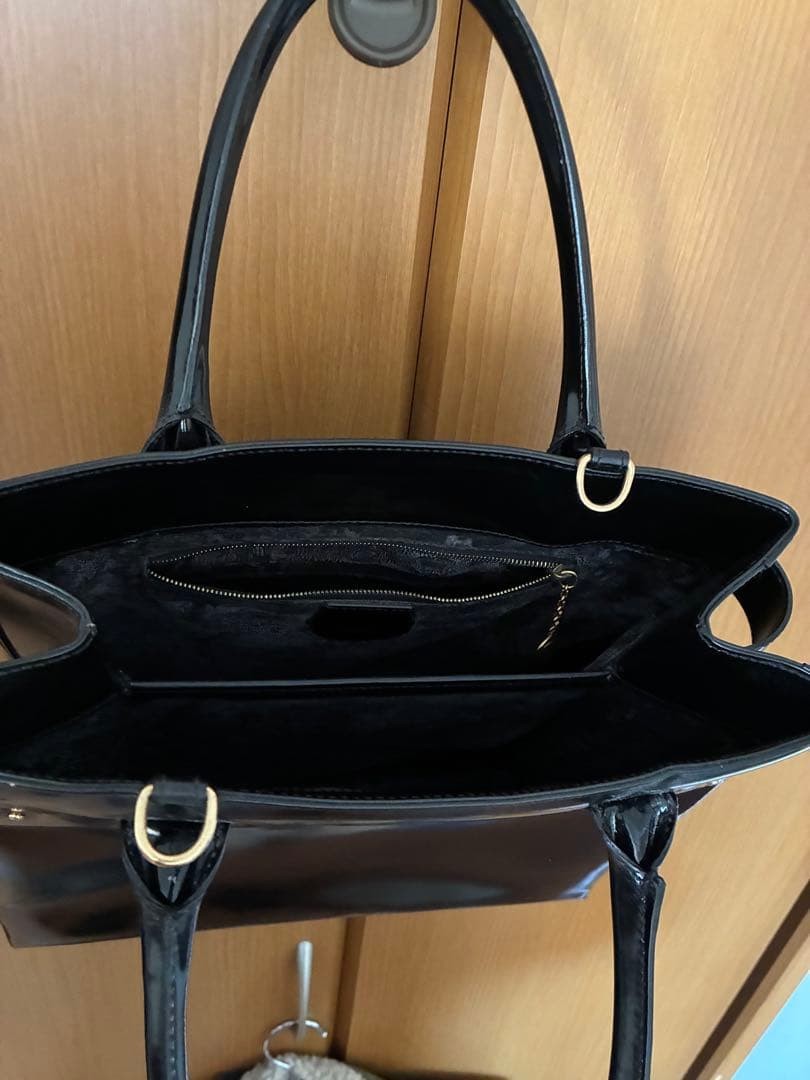 GUCCI Enamel Rectangle Tote Hand Bag Leather Black Gold Hardware Logo From Japan thumbnail 5