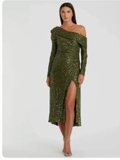 NWT IEENA for Mac Duggal 26551 Off Shoulder Size 2 Olive Sequin Dress Gown