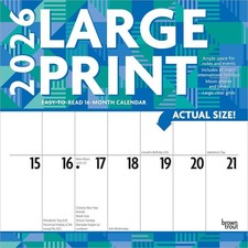 Large Print 2026 12 x 24 Inch Hanging Monthly Square Wall Calendar Matt...