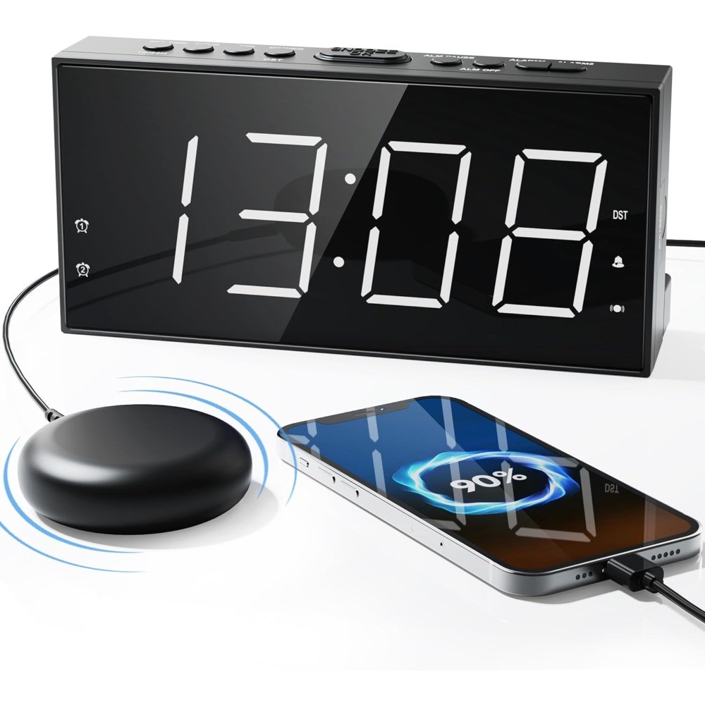 With Bed Shaker For Heavy Sleeper, Dual Vibrating Alarm Cloc