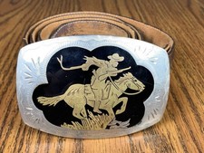 Vintage Johnson Held Silver Hand Crafted Cowboy Western Belt Buckle Tony Lama