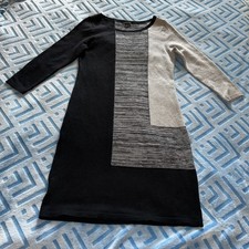 Ann Taylor XS Gray Black Colorblock Sweater dress boat neck 3/4 sleeve Woolblend