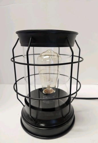 Modern Metal & Glass Edison Lantern Indoor Tabletop Bulb Included Used Tested - Picture 2 of 7