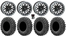 System 3 SB-9 Bdlk 15" Wheels Gloss Bk 30" MotoRavage Tires Ranger XP 9/1K