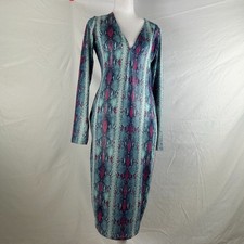 Fashion Nova Slither Through Snake Pink and Blue Beautiful Dress size XL strech