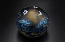 Lundberg Studios 1980 Art Glass Paperweight – Swirl Feather Design – Signed Rare