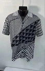 Hawaii Hangover Men's Short Sleeve Button Down Shirt Black White Geometric Sz L