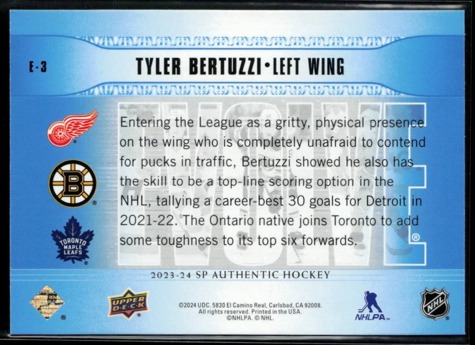 2023-24 SP Authentic Evolve Blue #E-3 Tyler Bertuzzi - Image 2 of 2